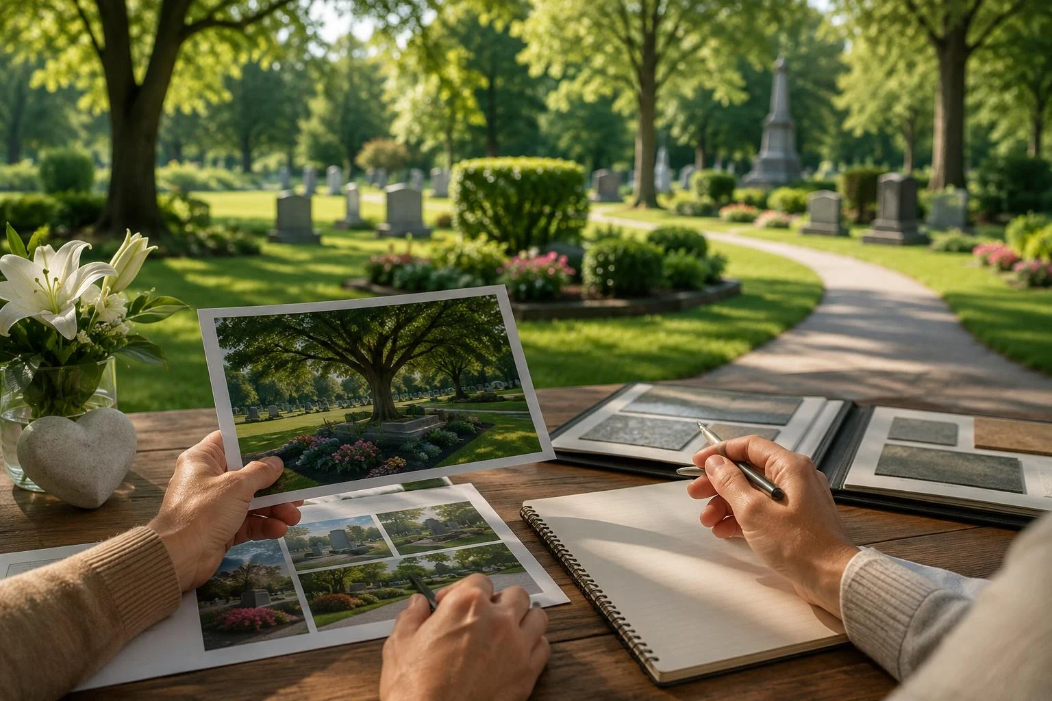 Cemetery planning with photos and notes in South San Francisco, CA.