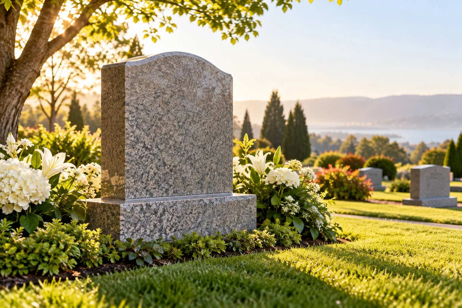 Upright family burial monument in a peaceful cemetery in San Bruno, CA
